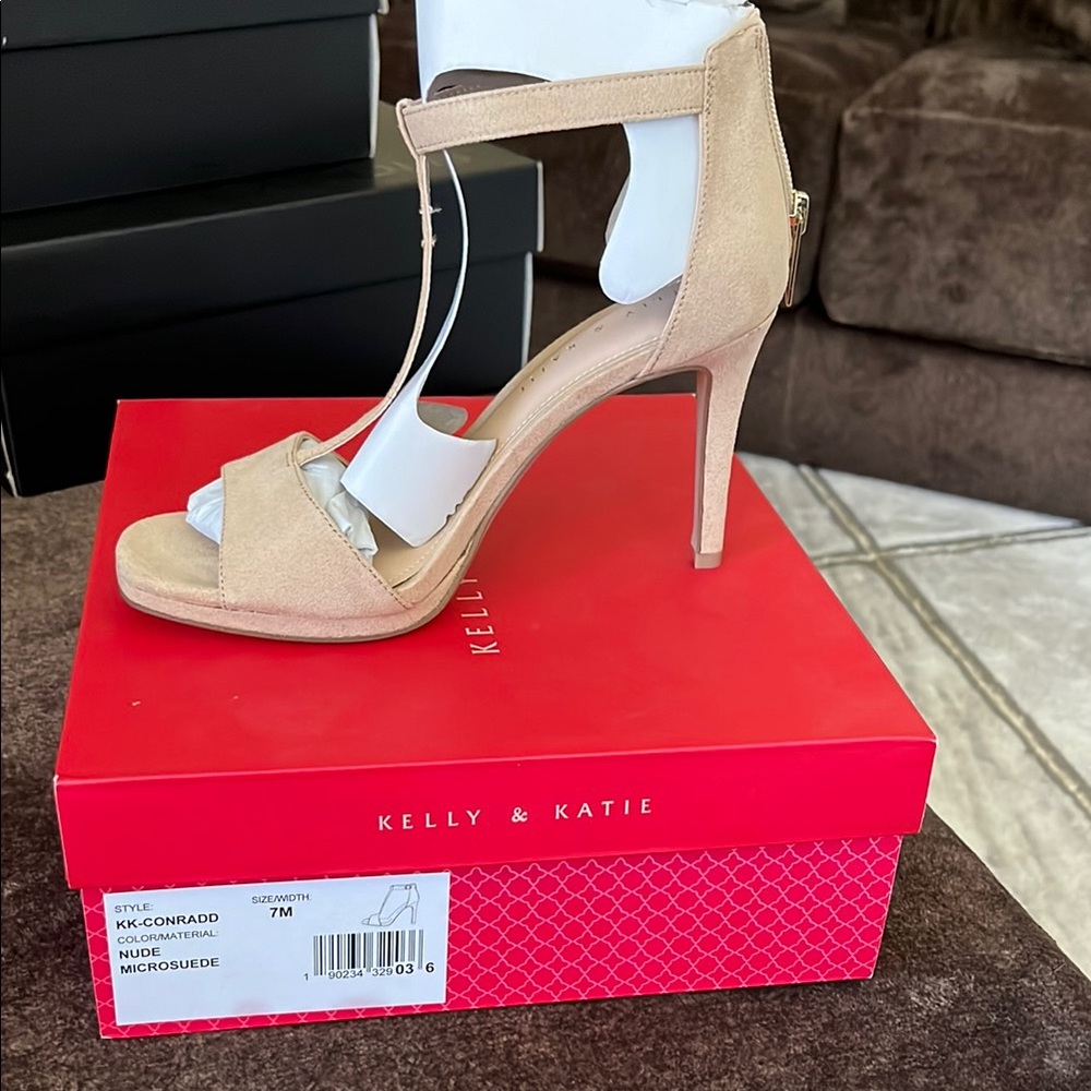 Kelly & Katie Tan Heels with Ankle Strap and Peep-Toe